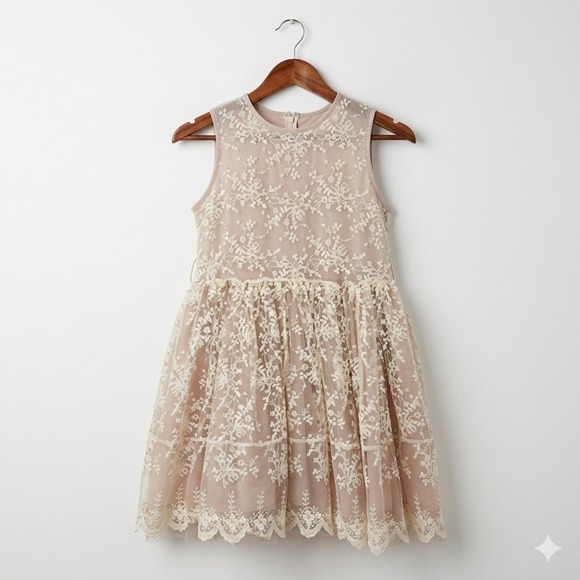Unbranded Other - Blush Floral Lace Dress Girls Size L Pink Good Tulle Tiered Princess Cottage